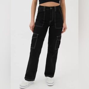 UO Black High-Waisted Contrast Stitch Skate Jean